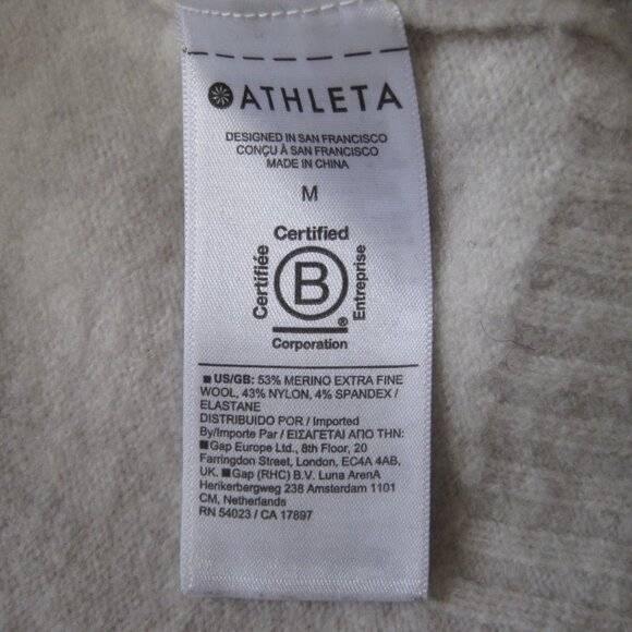 Athleta Westwood V Neck Sweater Size M Cream Merino Wool Blend Ribbed Trim - Picture 9 of 10